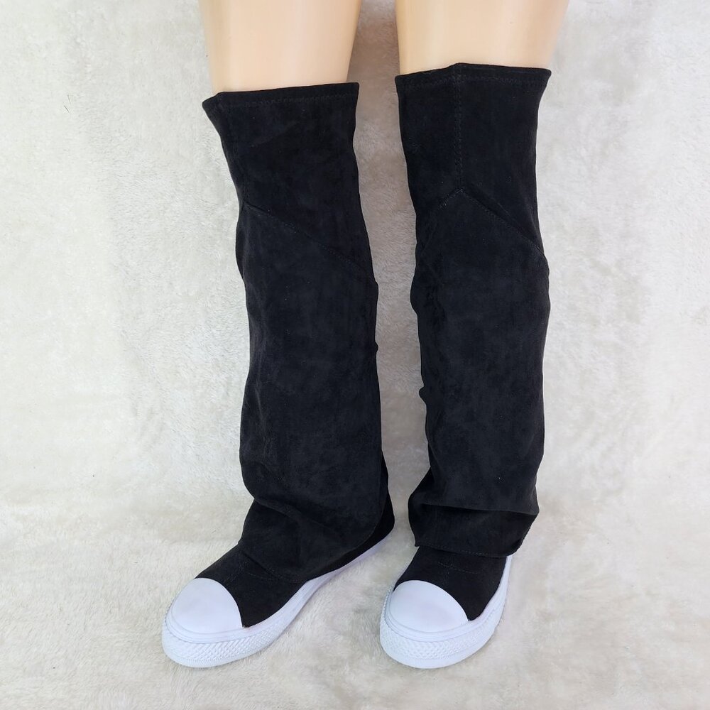 Knee High Skirted Stretchy Faux Suede Sneakers